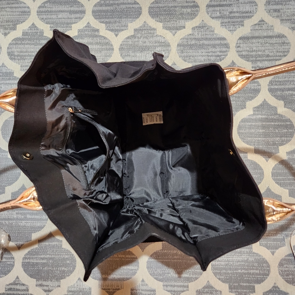 NEW Victoria's Secret Canvas Tote black with gold handles - Picture 7 of 8